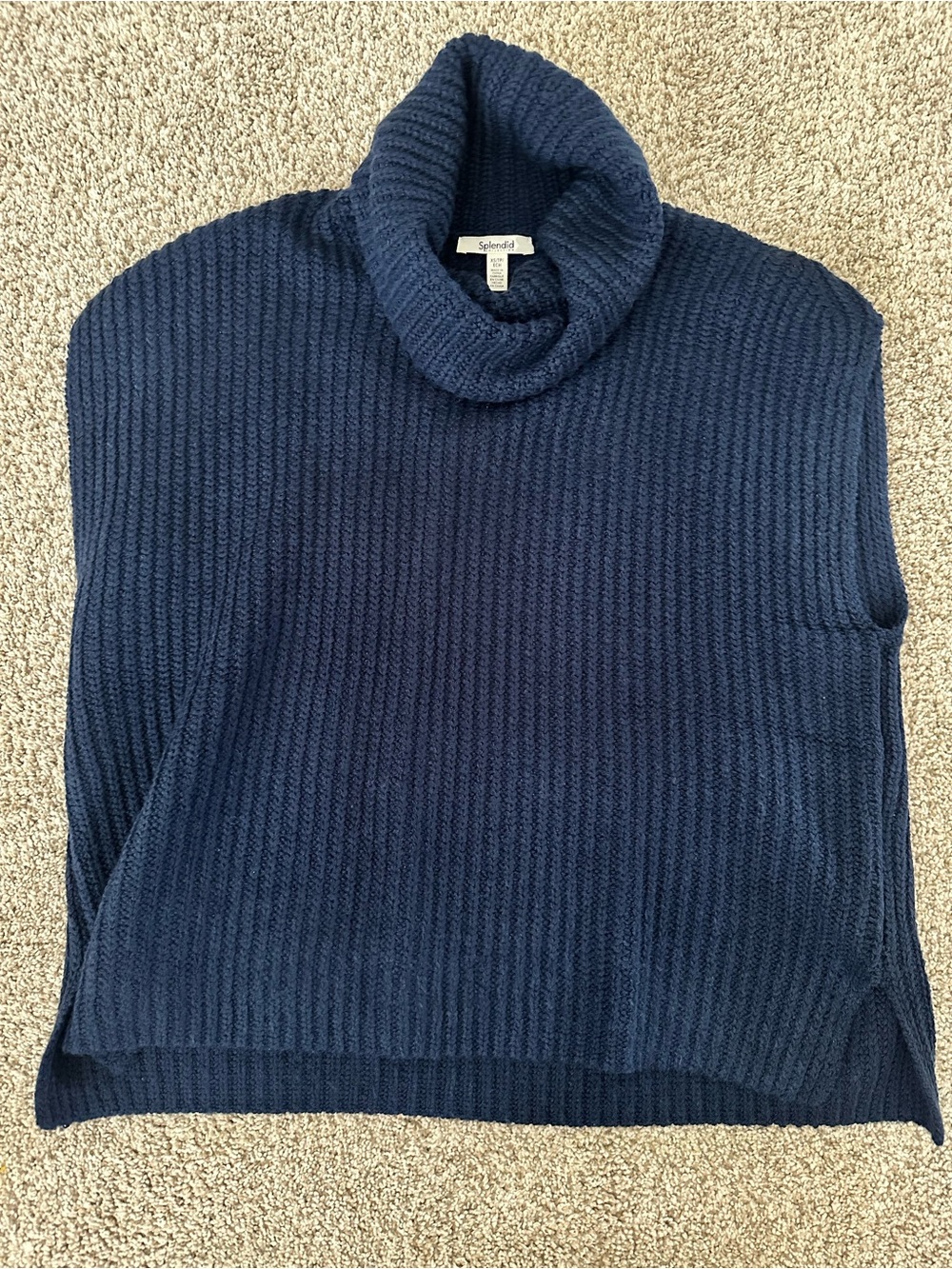 Splendid Navy Ribbed Turtleneck Sleeveless Sweater Vest